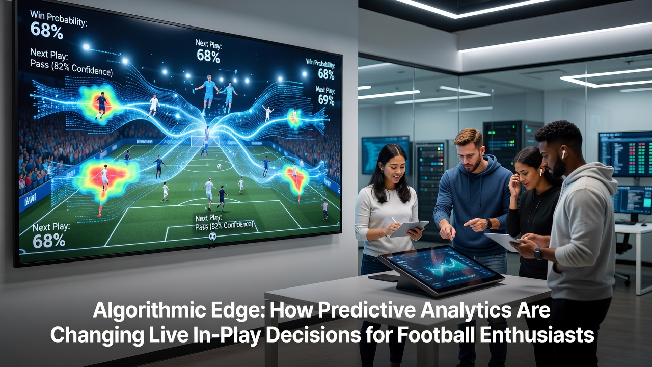Football match analysis dashboard showing real-time predictive analytics overlays on player positions and match statistics