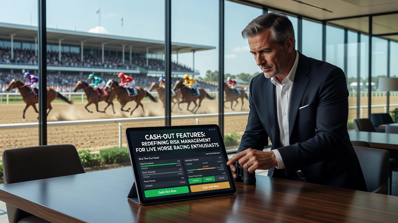 Bettor reviewing cash-out options on a mobile device during a horse race