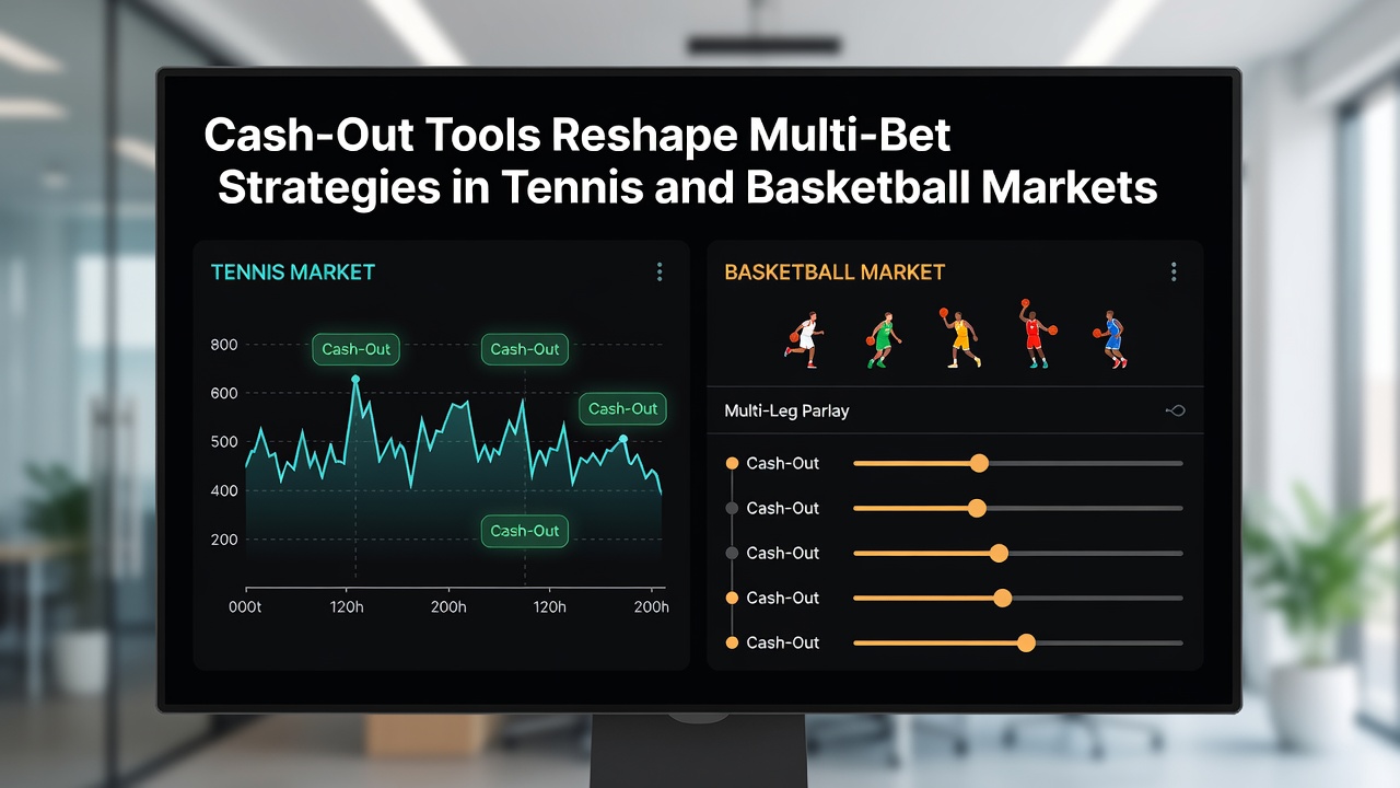Screenshot of live basketball betting dashboard with cash-out prompts on multi-bet slip