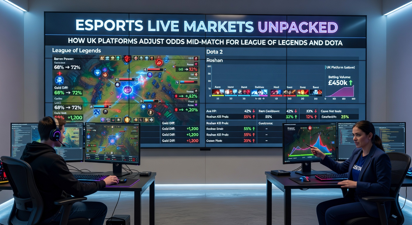 Dota 2 tournament scene with live betting data overlays on screen