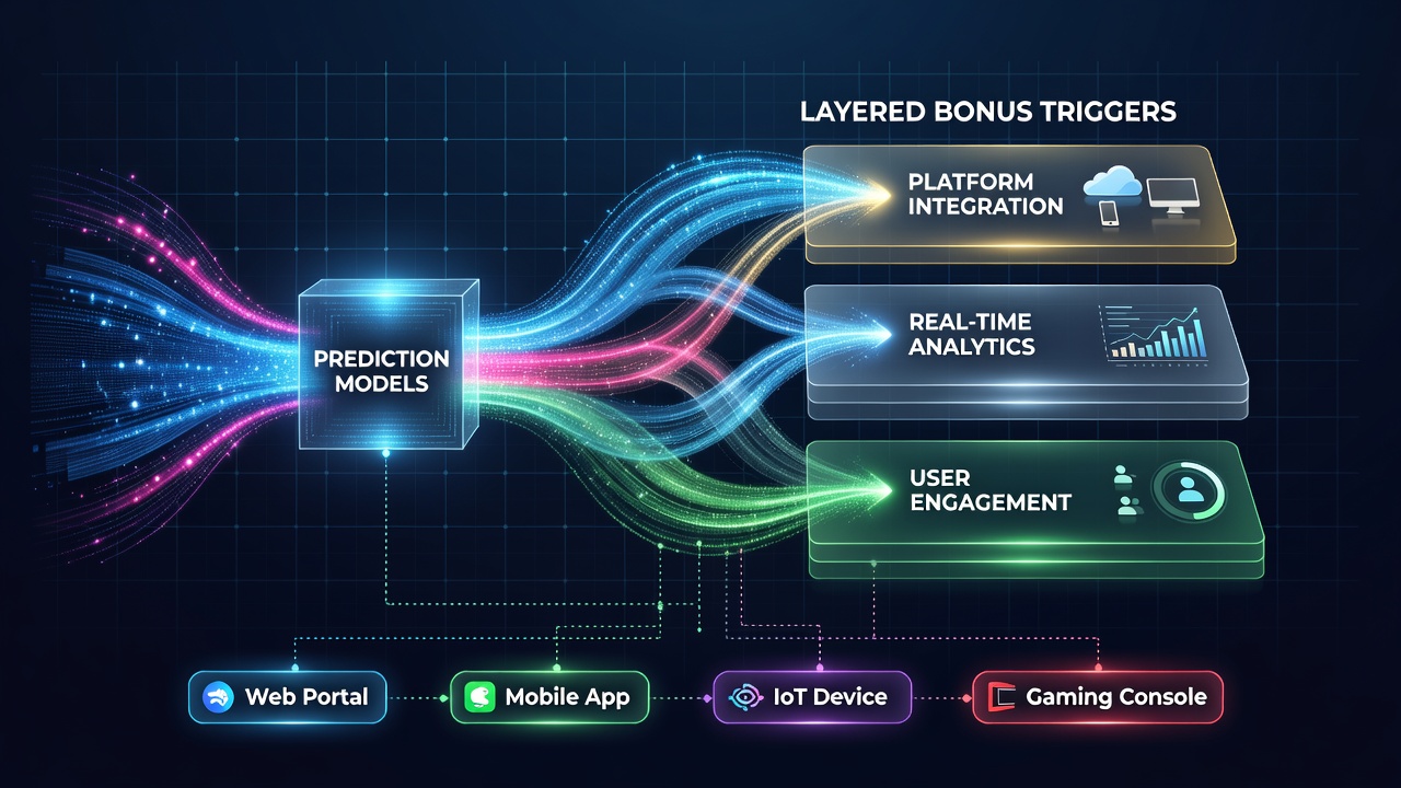 Diagram showing real-time data integration across mobile, web, and casino platforms for bonus activation