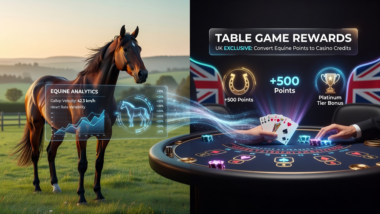 UK digital betting platform displaying horse racing performance data alongside table game reward options