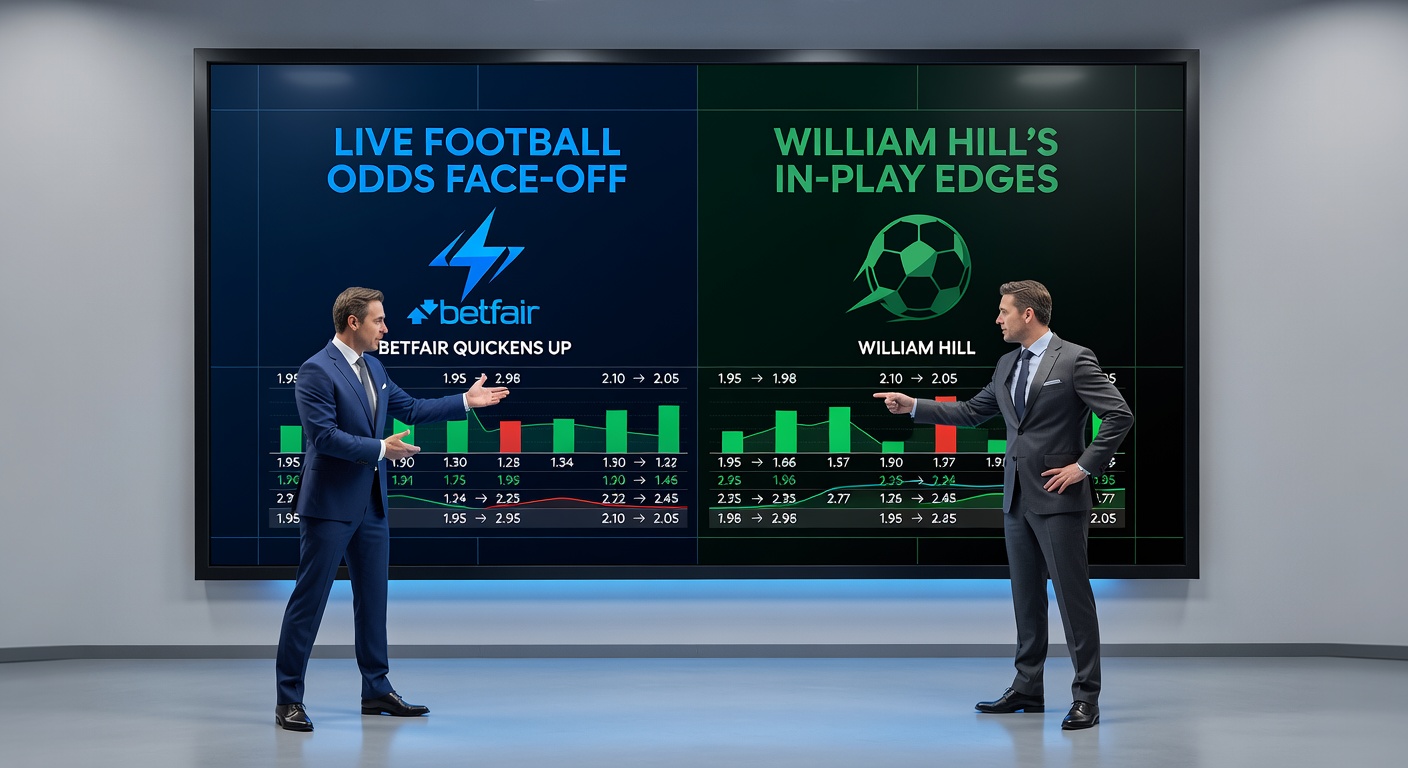 Close-up comparison chart of live odds movements between Betfair and William Hill during a Champions League semifinal, showing Betfair's quicker shifts in blue and William Hill's steadier green lines