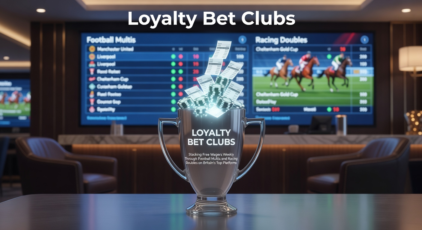 Digital dashboard showing loyalty points accumulating from football multis and racing doubles on a betting app, highlighting free wager rewards