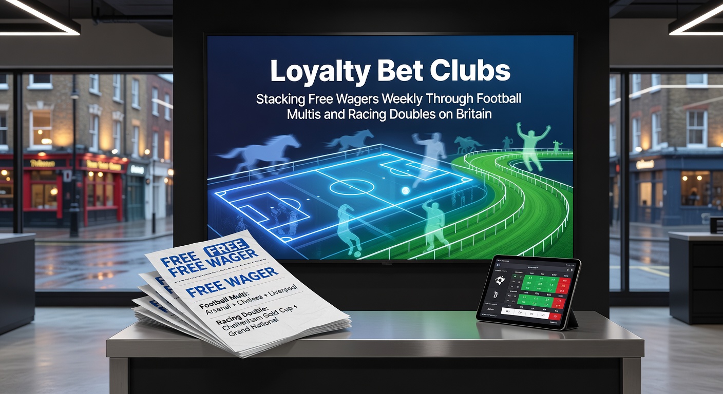 Close-up of a mobile betting screen displaying stacked free bet tokens earned from loyalty club multis and doubles, with football and racing markets open
