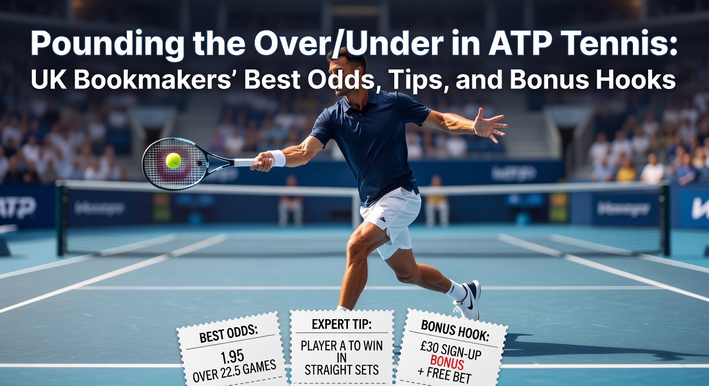 Dynamic ATP tennis match with players in intense rally, highlighting over/under betting lines on scoreboard