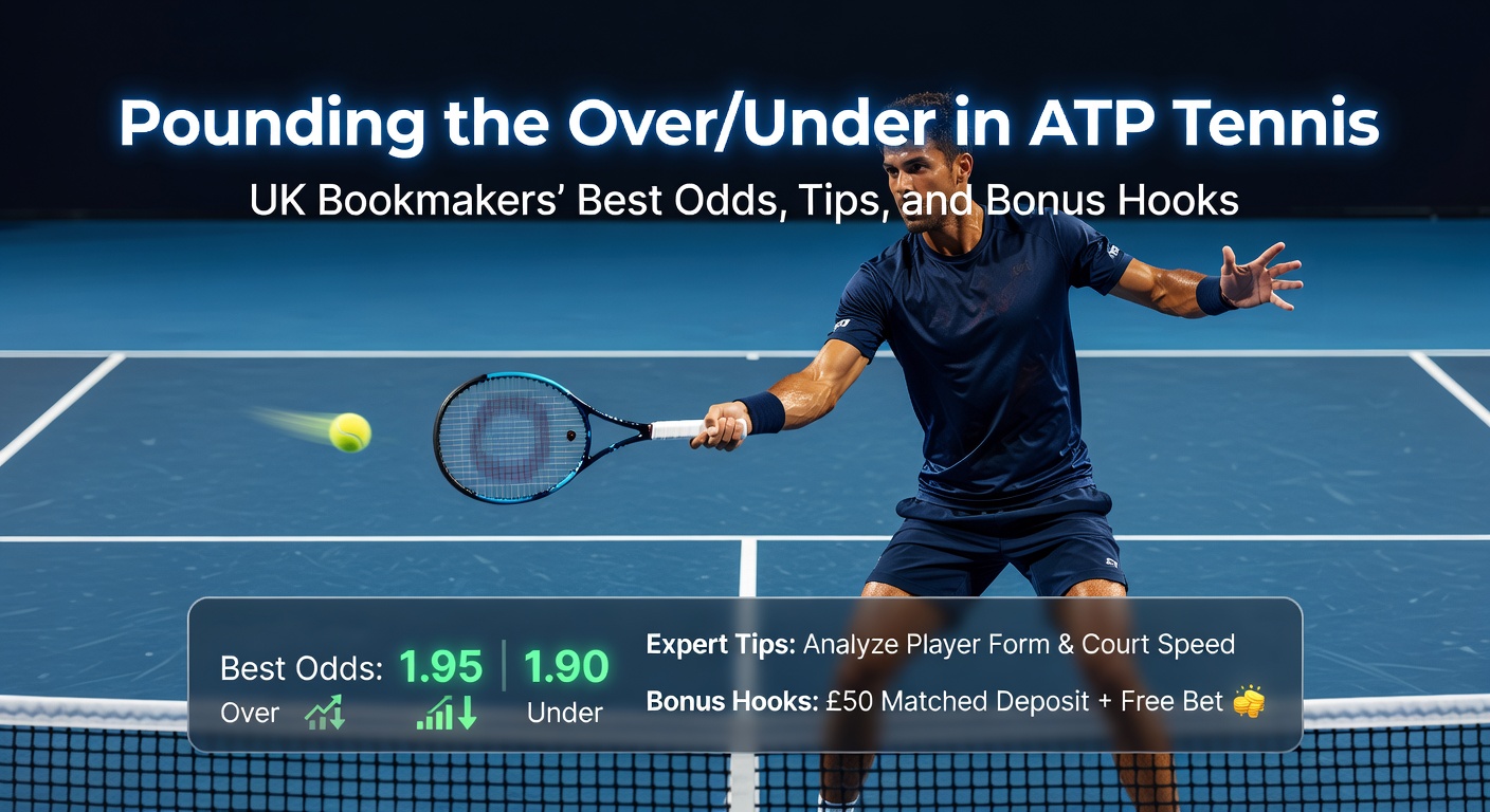 Close-up of tennis scoreboard displaying over/under betting odds during an ATP match, with live totals ticking up