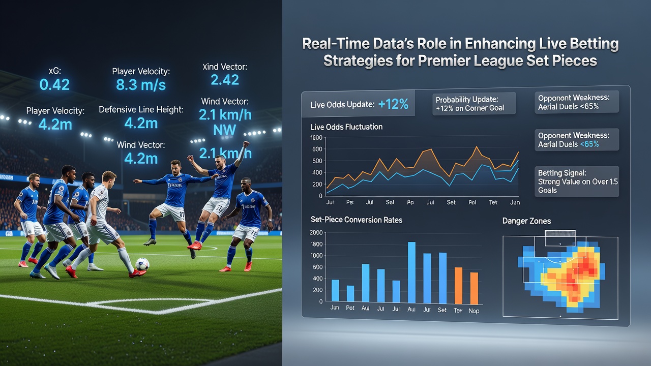 Real-time data visualization showing player positions and set-piece statistics during a Premier League match