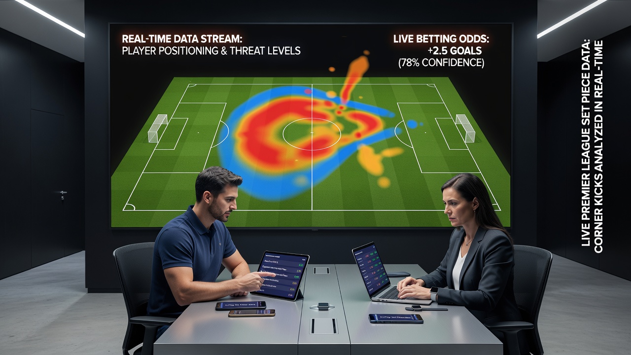 Live betting interface displaying updated set-piece odds and data overlays
