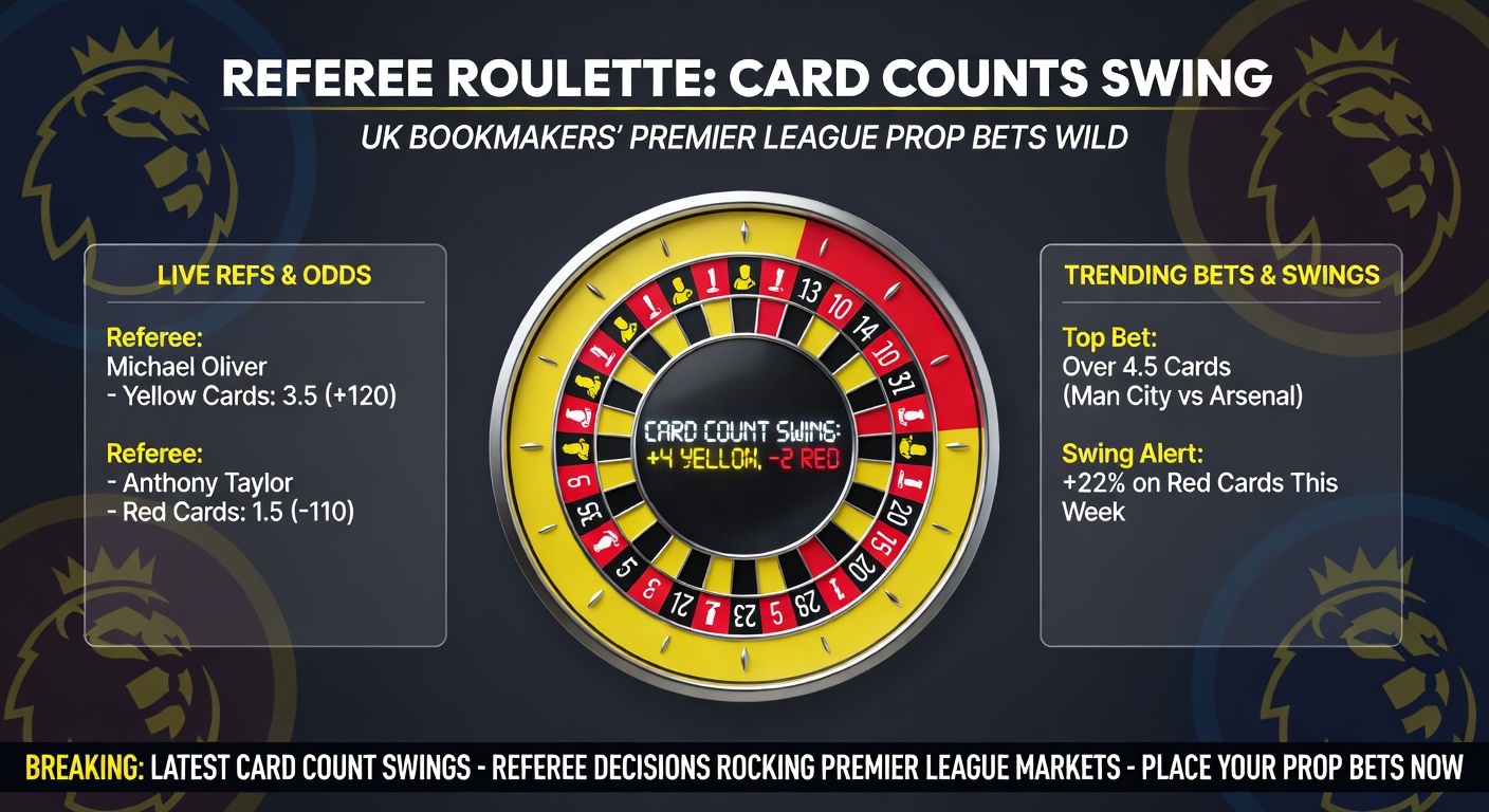 Premier League referee issuing a yellow card during an intense match, highlighting the unpredictability of card counts in prop bets