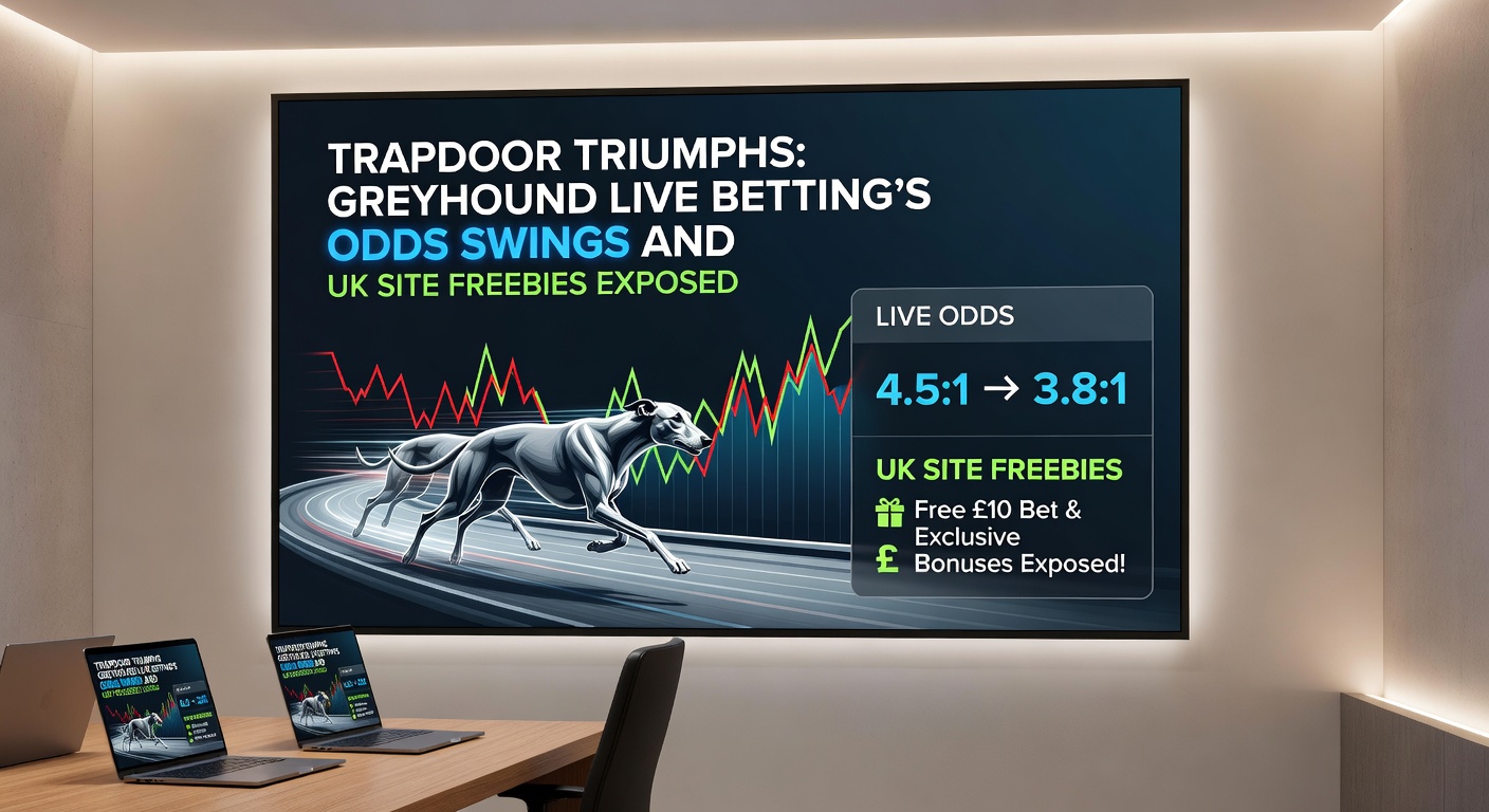 Screenshot of a UK betting app displaying live greyhound odds mid-race, highlighting a dramatic swing from 5/1 to 6/4 on the favorite